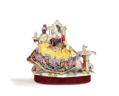 A Lady Having Chocolate, with a Pug and a Servant, Meissen, 1910, - Furniture, Works of Art, Glass & Porcelain