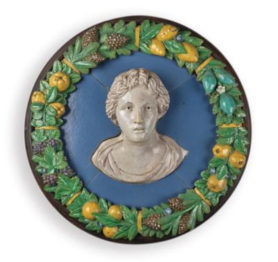 A Majolica Tondo with a Boy’s Head, della Robbia Workshop, Late 15th/Early 16th Centuries, - Furniture, Works of Art, Glass & Porcelain
