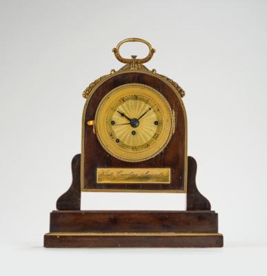 An Austrian Biedermeier Officer’s Travel Alarm Clock, “Vivat Carolina Augusta!”, - Furniture, Works of Art, Glass & Porcelain