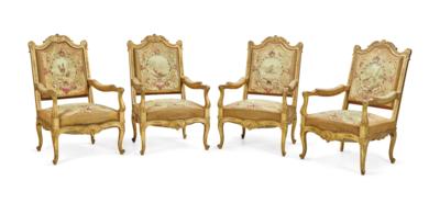 A Set of 4 Armchairs in Régence Style, - Furniture, Works of Art, Glass & Porcelain