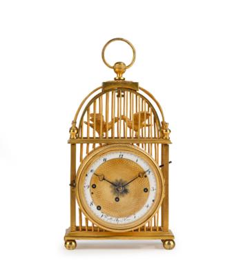 A Viennese Empire Travel Alarm Clock “Volière”, “Rettich in Wien”, - Nábytek, starožitnosti, sklo a porcelán