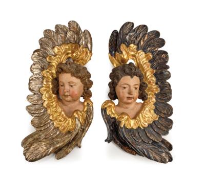 Two Large Winged Angel’s Heads, - Furniture, Works of Art, Glass & Porcelain