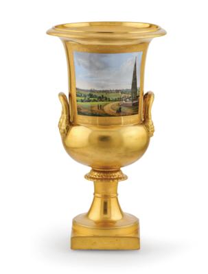 Bedeutende Kratervase mit Vedute des Kreuzbergdenkmals und Berlins, Spangenberg nach Hintze um 1830–50, - Sbírka Otto von Mitzlaff