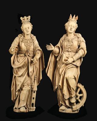 Frühbarocke Hl. Katharina und Barbara, Umkreis Bildhauer Familie Zürn um 1620 – 30, - Möbel, Antiquitäten, Glas & Porzellan