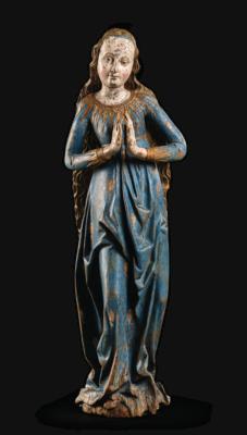 Gotische Hl. Maria mit dem Ährenkleid, süddeutsch um 1480- 1500, - Möbel, Antiquitäten, Glas & Porzellan