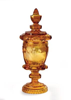 A Larger Goblet with Cover, with Hunting Motifs, Bohemia c. 1840, - Furniture, Works of Art, Glass & Porcelain