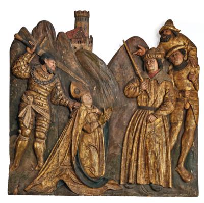 Martyrium des Hl. Dionysius von Paris, Relief Süddeutschland um 1520, - Möbel, Antiquitäten, Glas & Porzellan