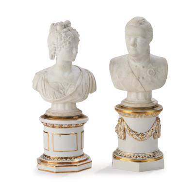 A Pair of Portrait Busts of Czar Alexander I and Elisabeth Alexeyevna, Fürstenberg c. 1800 - Mobili e anitiquariato, vetri e porcellane