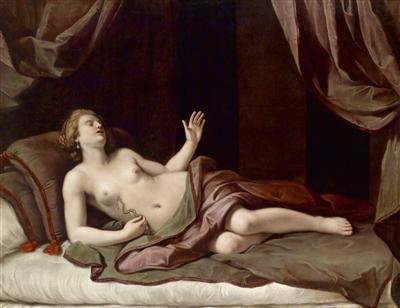 Giovanni Francesco Barbieri, il Guercino (Cento 1591 – Bologna 1666) La morte di Cleopatra,  olio su tela,  cm  108 x 142,   in cornice - Dipinti antichi