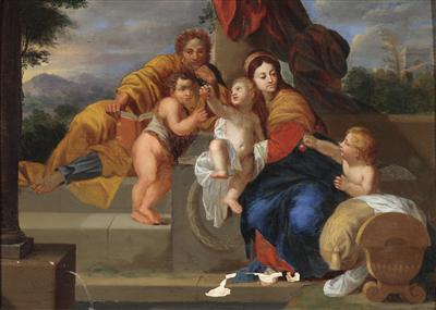 Scuola francese del XVII secolo. La Sacra Famiglia con San Giovanni, - Dipinti antichi