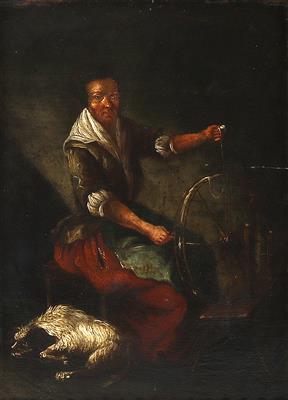 Giacomo Francesco Cipper gen. il Todeschini zugeschrieben/ attributed (1664-1736) Frau am Spinnrad, - Paintings