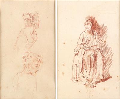 Jean-Antoine Watteau Nachfolger/Follower - Mistrovské kresby, Tisky do roku 1900, Akvarely a miniatury