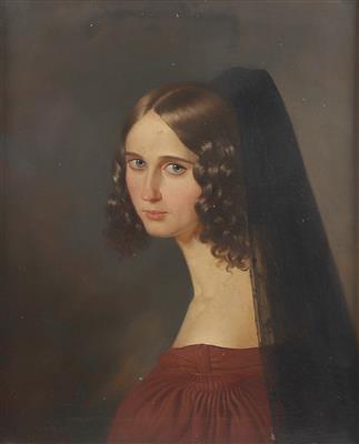 Michael Brandmüller (1793-1852) zugeschrieben/attributed Bildnis einer Dame mit schwarzem Schleier, - Dipinti
