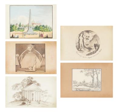 Konvolut Stammbuchblätter, 1. Hälfte 19. Jahrhundert - Meisterzeichnungen und Druckgraphik bis 1900, Aquarelle, Miniaturen