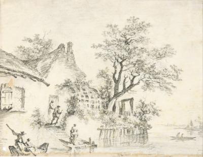 Jean-Baptiste Pillement zugeschrieben/attributed (1728-1808) Flussufer mit Häusern, - Pictures - Christmas Auction