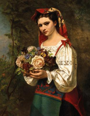Etienne Adolphe Piot Umkreis/Circle (um 1825-um 1910) Mädchen mit Rosenkorb, - Obrazy