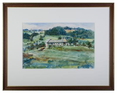 Hans WEIBOLD *, Mühlviertler Bauernhof, Blick auf St. Veit und Hausberg, 1979 - Benefiz-Auktion Zeitgenössische Kunst zugunsten von SOS MITMENSCH