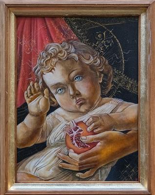 Iryna Rolinska, Neu gezeichnet, Detail des Christuskindes aus der Granatapfelmadonna von Sandro Botticelli - Ukrainische Künstler Helfen