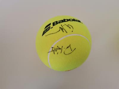 Jumbotennisball mit den Unterschriften des Davis Cup Teams - TOPSPIN FÜR DIE WISSENSCHAFT