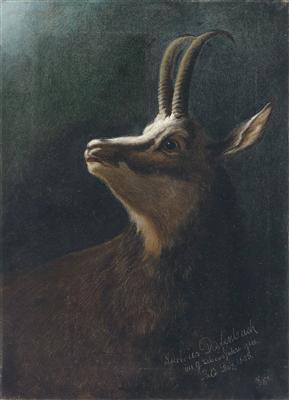 Karl Wilhelm Diefenbach (1851-1913) zugeschrieben/ attributed Kopf einer Gemse, - Ölgemälde und Aquarelle des 19. Jahrhunderts