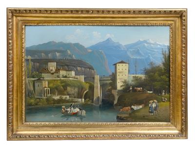 Biedermeier Picture Clock "Ponte de Crevola" - Obrazy 19. století