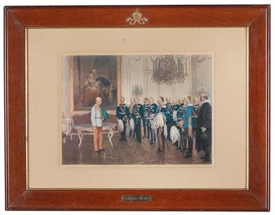 "The princes of the German Bund pay homage to Emperor Franz Joseph I. on 7th May 1908 at Schloß Schönbrunn", - Imperial Court Memorabilia and Historical Objects