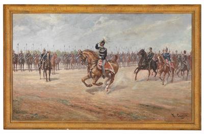 Efisio Cugia (Cagliari 1818-1872) -Umberto I of Savoy, King of Italy (1844-1900) inspecting a unit of the Italian cavalry, - Casa Imperiale e oggetti d'epoca