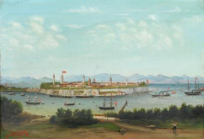 Ludwig Rubelli von Sturmfest  (1841-1905) –Harbour of Ragusa with Austrian fleet, - Imperial Court Memorabilia and Historical Objects