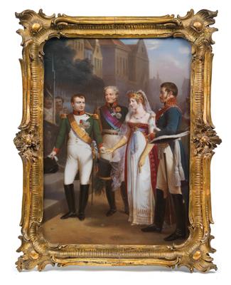 Porcelain picture of Napoleon I with Tsar Alexander I, - Casa Imperiale e oggetti d'epoca
