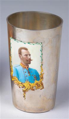 Becher mit emailliertem Porträt Erzherzog Eugen, - Kaiserhaus und Historika