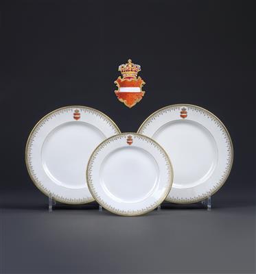 Archduchess Sophie - Emperor Franz Joseph I and Empress Elisabeth – 3 plates from the coat of arms service for the imperial villa in Bad Ischl, - Casa Imperiale e oggetti d'epoca