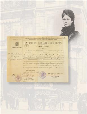 Empress Elisabeth of Austria – death certificate, - Rekvizity z císařského dvora