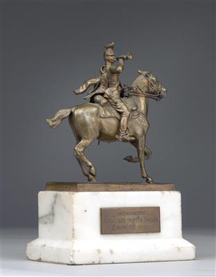 Carl Kauba (1865-1922) – equestrian statuette of an Uhlan trumpeter, - Rekvizity z císařského dvora