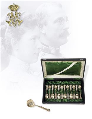 Archduchess Marie Valerie - 12 dessert spoons and 1 sugar dredger spoon, - Rekvizity z císařského dvora