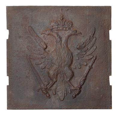 Gußeiserne Ofenplatte mit Darstellung des kaiserlichen Doppeladlers, - Kaiserhaus und Historika
