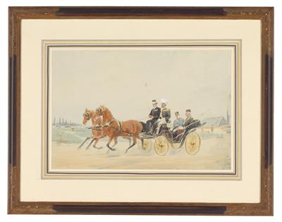 Heinrich Gottfried Wilda, (Vienna 1862-1922) -Emperor Franz Joseph with General Adjudant Graf Paar in a coach, - Rekvizity z císařského dvora