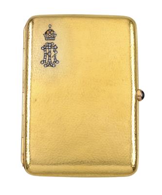 Emperor Franz Joseph I of Austria – golden gift tobacco tin with diamonds, - Rekvizity z císařského dvora