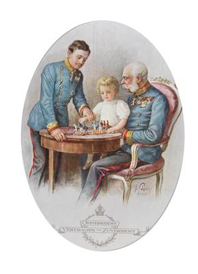 Kaiser Franz Joseph mit Erzherzog Carl und Erzherzog Otto, Kaiser Karl und Kaiserin Zita, - Kaiserhaus und Historika