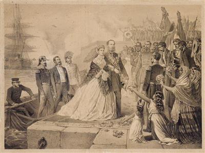 The arrival of Emperor Maximilian I and his wife Charlotte in Vera Cruz (Mexico) on 29 May 1864, - Casa Imperiale e oggetti d'epoca