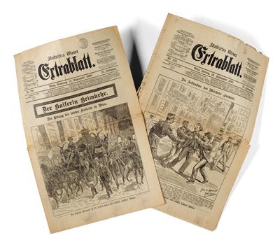 Empress Elisabeth of Austria – 3 newspapers on the occasion of the murder of the empress, - Rekvizity z císařského dvora