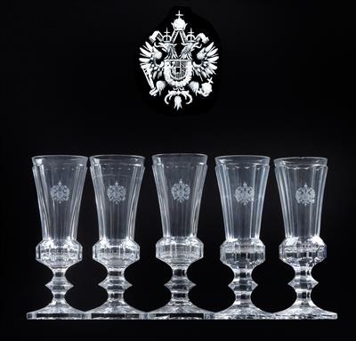 Imperial Austrian Court – 5 champagne glasses from the Prismenschliffservice, - Rekvizity z císařského dvora