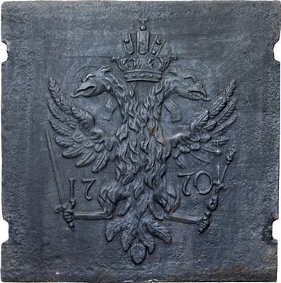 Oven plate with imperial double eagle 1770, - Imperial Court Memorabilia and Historical Objects