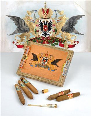 Emperor Francis Joseph I of Austria - 5 cigars in cigar box, - Casa Imperiale e oggetti d'epoca