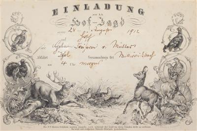 Imperial Austrian Court - an invitation to the 1912 Imperial and Royal Court Hunt in Bad Ischl, - Rekvizity z císařského dvora