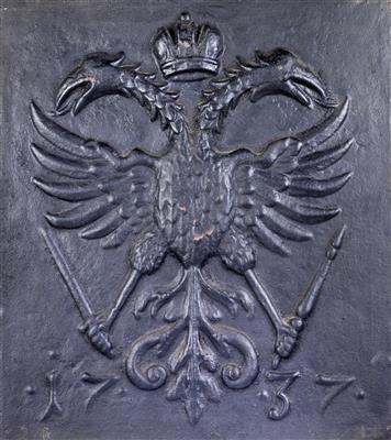 An oven plate with imperial double eagle 1737, - Rekvizity z císařského dvora