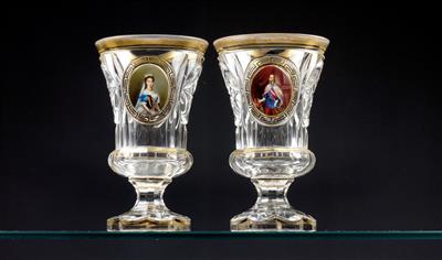 Paar Gläser mit Porträtdarstellungen Kaiser Franz Joseph I. und Kaiserin Elisabeth, - Kaiserhaus und Historika