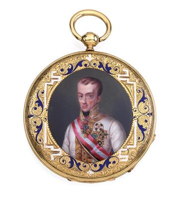 A pocket watch with enamelled portrait of Emperor Ferdinand I of Austria, - Imperial Court Memorabilia and Historical Objects