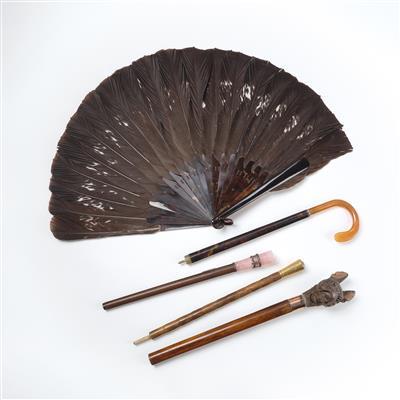 Archduchess Marie Valerie - 4 umbrella handles and 1 fan, - Imperial Court Memorabilia and Historical Objects