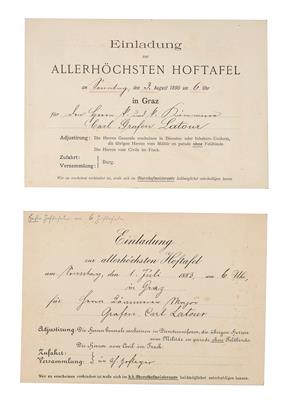 Imperial Austrian Court - 2 invitation cards to the Imperial court table, - Imperial Court Memorabilia and Historical Objects
