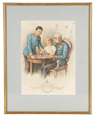 Emperor Francis Joseph I with heir presumptive Archduke Charles and Otto, - Casa Imperiale e oggetti d'epoca